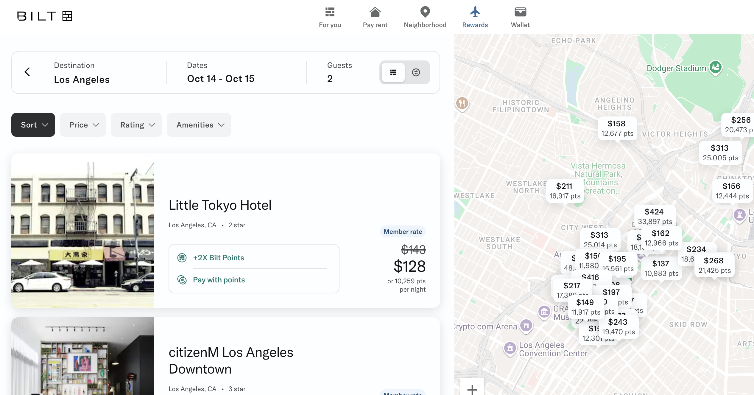 Hotel search Bilt portal